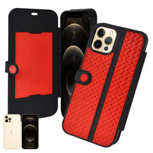 shizukawill iPhone12/12Pro 手帳型 ケース 彩メッシュ レッド APIP12PMRE
