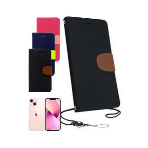 shizukawill iPhone 13 mini 2WAYストラップ付 手帳ケース 黒×茶 APIP13MBK