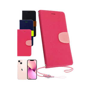 SHIZUKAWILL iPhone 13 mini 2WAYストラップ付 手帳ケース ピンク×ストロベリー APIP13MPI