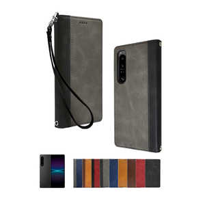SHIZUKAWILL Xperia 1 iv SO-51C SOG06 手帳型 本革調 ケース グレーブラック SOX1M4BIGB