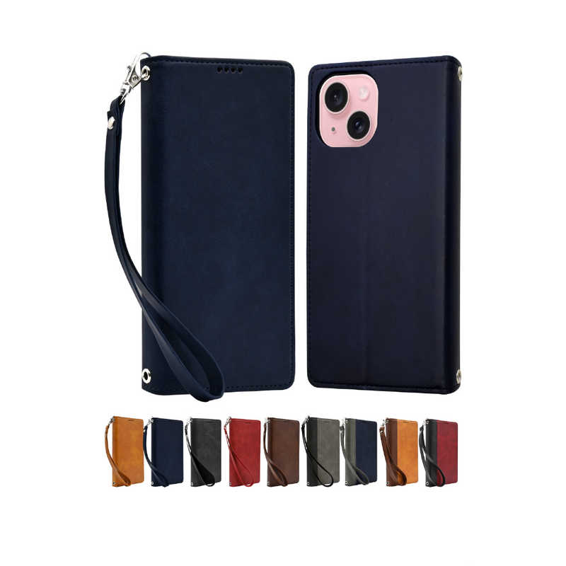 SHIZUKAWILL SHIZUKAWILL iPhone15 手帳型 本革調ケース ネイビー APIP15NAVY APIP15NAVY