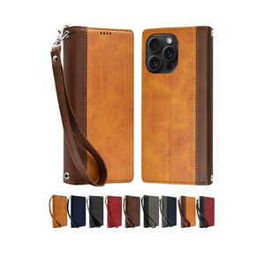 shizukawill iPhone15 Pro Max 手帳型 本革調ケース イエローブラウン×ブラウン APIP15PMBIBDB