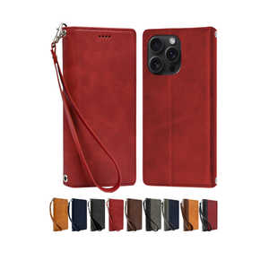 shizukawill iPhone15 Pro Max 手帳型 本革調ケース レッド APIP15PMRED