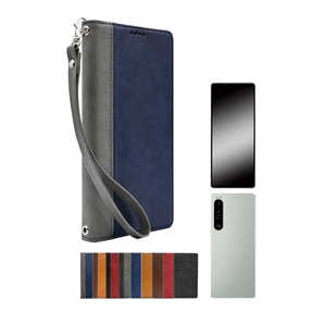 shizukawill Xperia 1 VI 手帳型 本革調ケース NV×GY SOX1M6BING