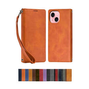 SHIZUKAWILL iPhone15 手帳型 本革調ケース オレンジ APIP15ORANGE