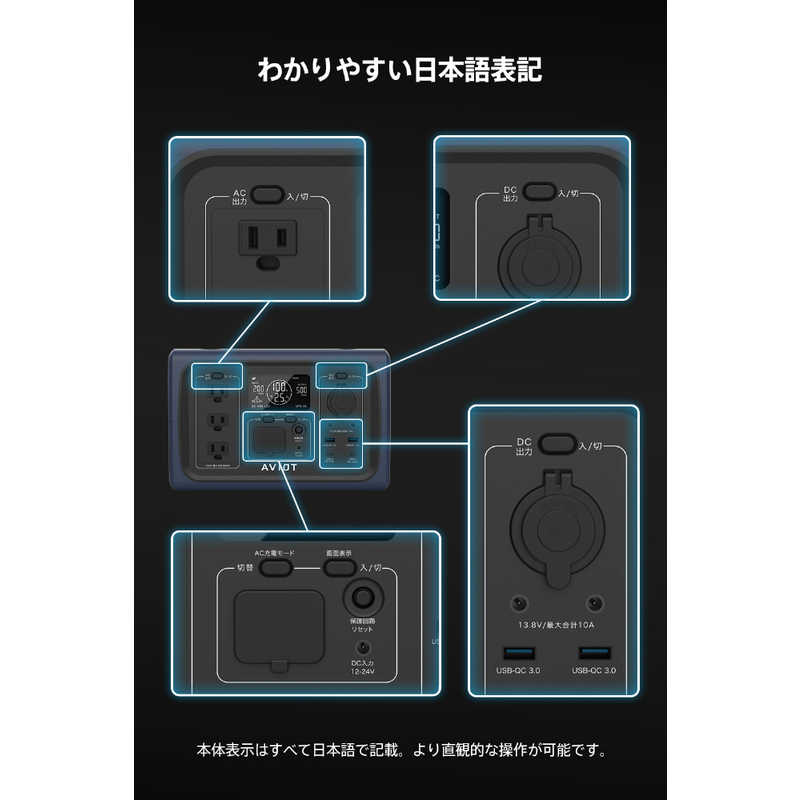 AVIOT AVIOT ポータブル電源 ［10出力 /AC・DC・ソーラー充電 /USB Power Delivery対応］ ベージュ PS-F500-BE PS-F500-BE