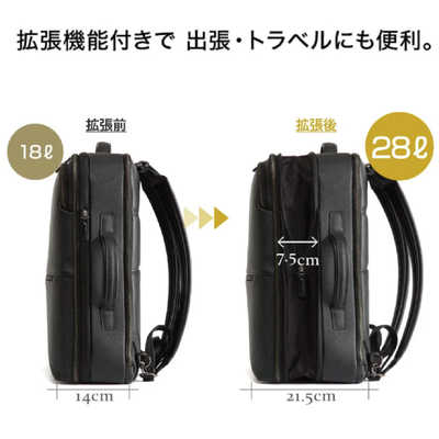 Evoon マルチビジネスリュックレザー・容量18L~拡張時28L【送料