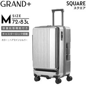 GRAND+ トランク型キャリー ストッパー付 大容量 拡張機能付き トランクMサイズ SQUARE ( スクエア ) ［TSAロック搭載］ ヘアラインシルバー 2202-TM-04