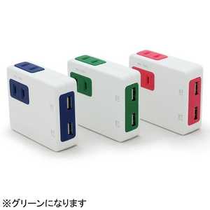 日本ポステック スマホ用USB充電コンセントアダプタ＋コンセント 2.5A （2ポート： 2.1A/1.0A）　グリーン NICOGN