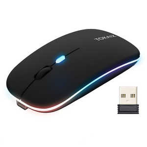TOKAIZ ワイヤレスマウス 充電式 静音 薄型 7色LED 2.4GHz 3段階DPI 1800dpi 無線マウス ［無線(ワイヤレス) / 3ボタン］ ブラック TM-002k