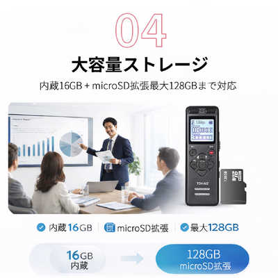 TOKAIZ ボイスレコーダー 小型 高性能 16GB大容量 34時間連続録音 内蔵