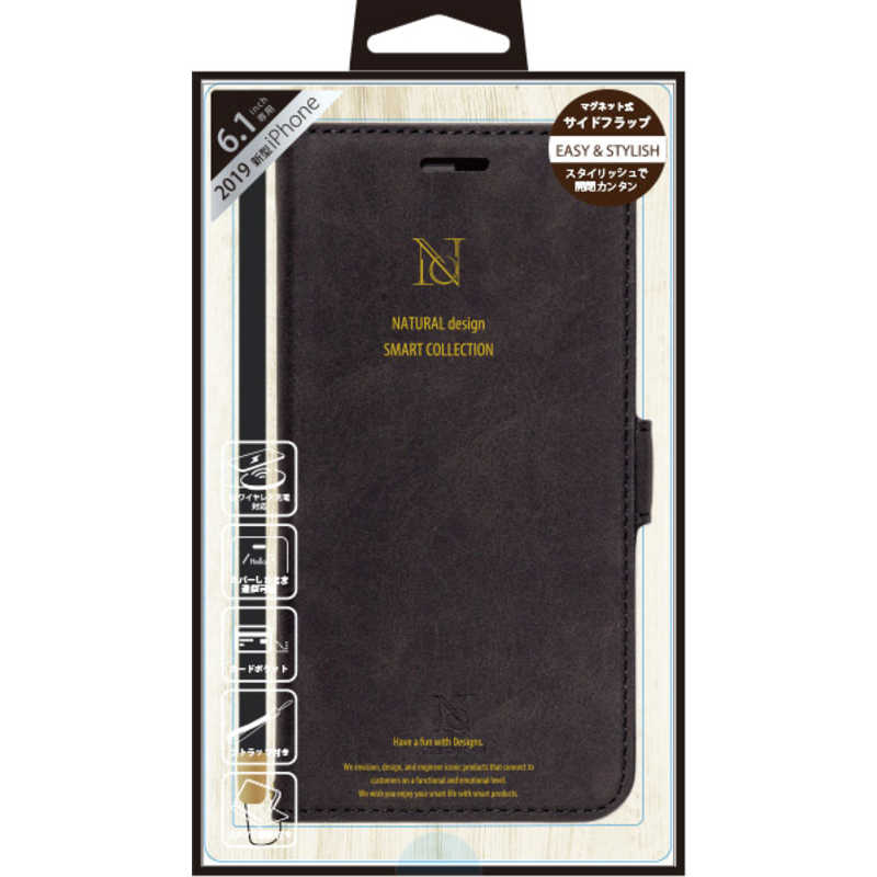 ナチュラルデザイン ナチュラルデザイン iPhone 11 6.1インチ専用手帳型ケース Style Natural Black iP19_61-VS03 iP19_61-VS03