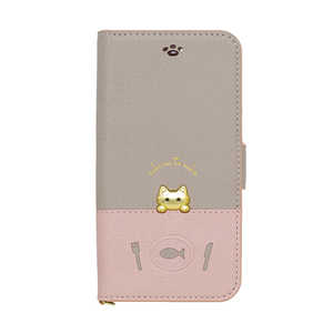 ナチュラルデザイン iPhone SE 第2世代 /iPhone8/7/6s/6手帳型ケース sakana to neko Bタイプ Pink Gray iP7-DISH02
