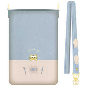 ナチュラルデザイン ショルダーストラップ付スマホポーチ sakana to neko Blue SP-DISH01 ナチュラルデザイン ショルダーストラップ付スマホポーチ sakana to neko Blue SP-DISH01
