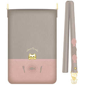 ナチュラルデザイン ショルダーストラップ付スマホポーチ sakana to neko Pink Gray SP-DISH02 ナチュラルデザイン ショルダーストラップ付スマホポーチ sakana to neko Pink Gray SP-DISH02