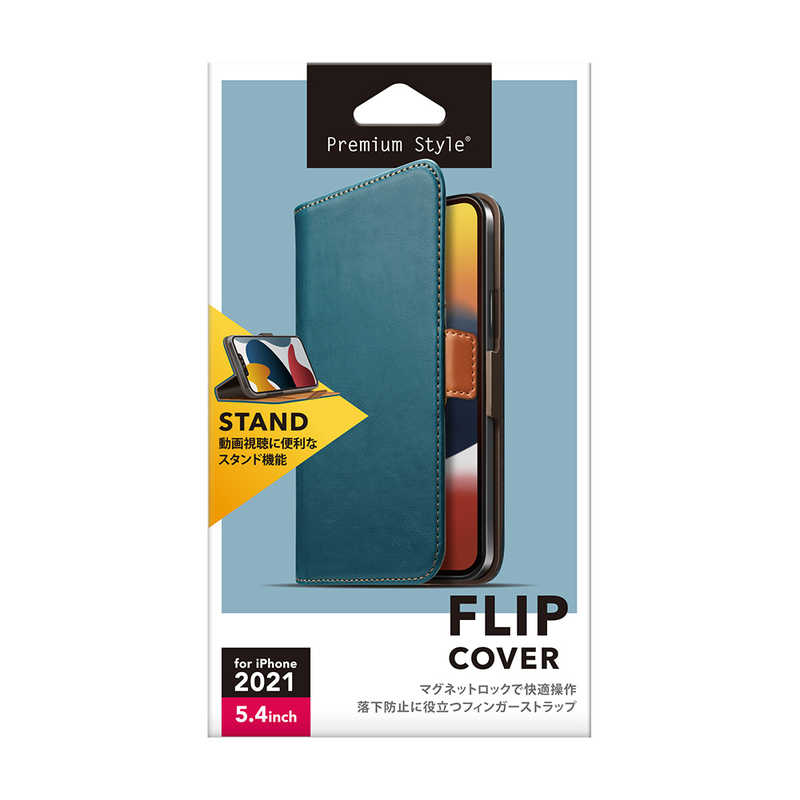 PGA PGA iPhone 13 mini　5.4インチ フリップカバー Premium Style ブルー PG-21JFP01BL PG-21JFP01BL