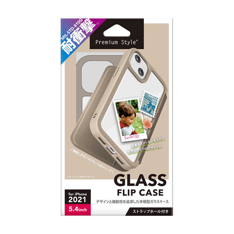 PGA PGA iPhone 13 mini　5.4インチ ガラスフリップケース Premium Style ベージュ PG-21JGF02BE PG-21JGF02BE