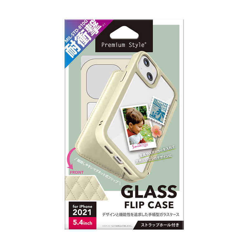PGA PGA iPhone 13 mini ガラスフリップケース Premium Style キルティング調アイボリー PG-21JGF04IV PG-21JGF04IV