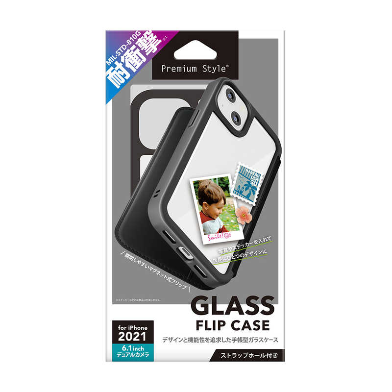 PGA PGA iPhone2021 6.1inch 2眼 ガラスフリップケース ブラック Premium Style PG-21KGF01BK PG-21KGF01BK
