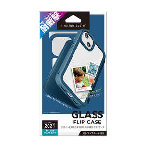 PGA iPhone2021 6.1inch 2眼 ガラスフリップケース ネイビー Premium Style PG-21KGF03NV