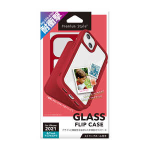 PGA iPhone 13 2眼 ガラスフリップケース レッド Premium Style PG-21KGF04RD