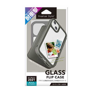 PGA iPhone2021 6.1inch 2眼 ガラスフリップケース グレー Premium Style PG-21KGF05GY