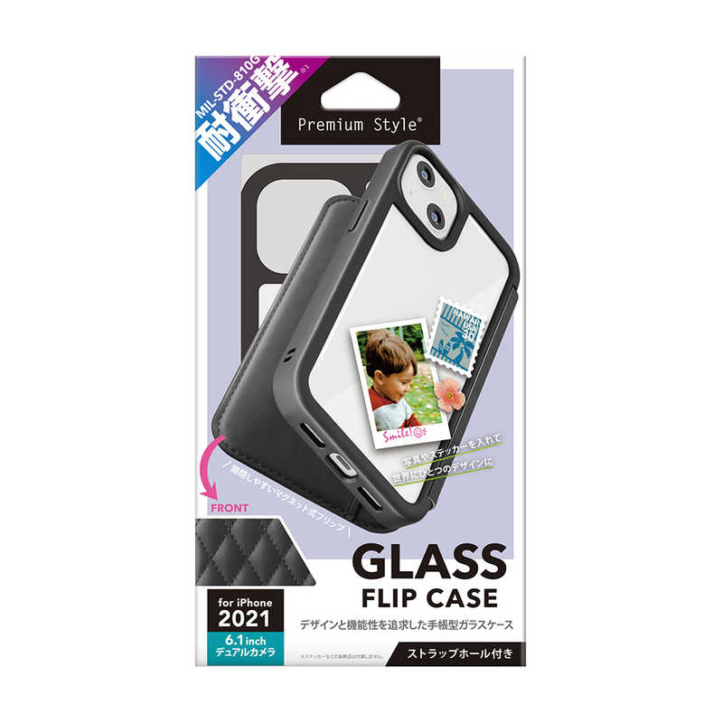 PGA PGA iPhone 13 2眼 ガラスフリップケース キルティング調ブラック Premium Style PG-21KGF07BK PG-21KGF07BK