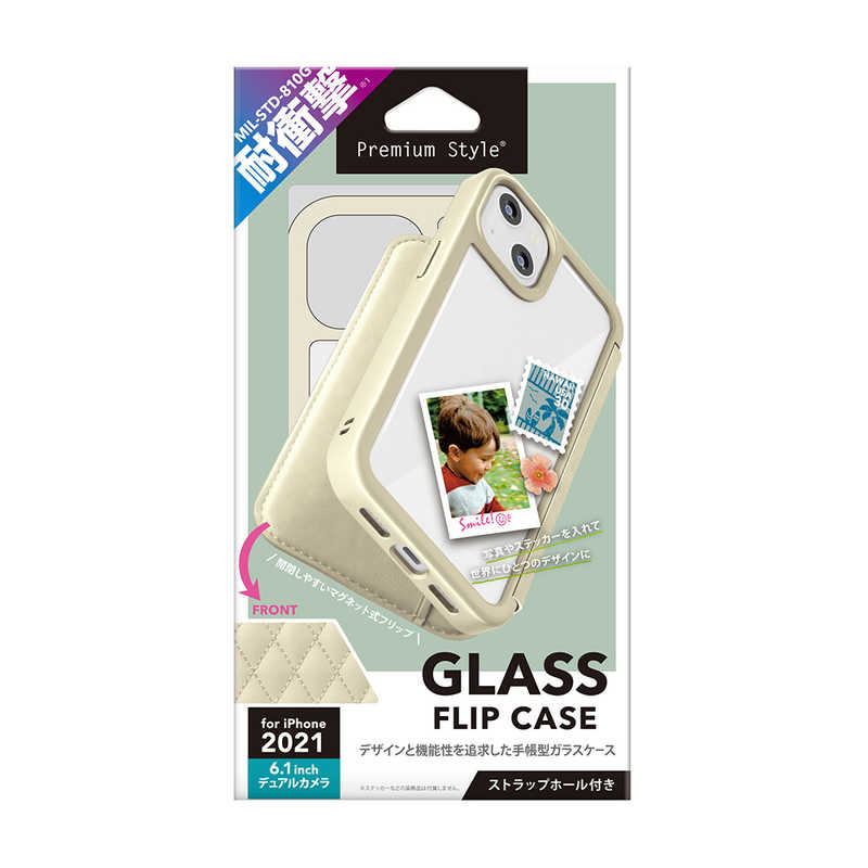 PGA PGA iPhone 13 2眼 ガラスフリップケース キルティング調アイボリー Premium Style PG-21KGF08IV PG-21KGF08IV