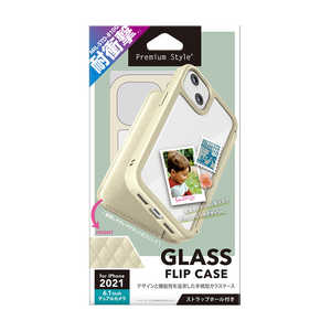 PGA iPhone 13 2眼 ガラスフリップケース キルティング調アイボリー Premium Style PG-21KGF08IV