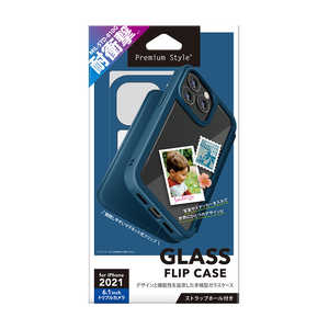PGA iPhone2021 6.1inch 3眼 ガラスフリップケース Premium Style ネイビー PG-21NGF03NV