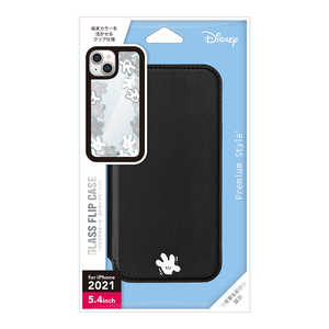 PGA iPhone 13 mini　5.4インチ ガラスフリップケース/ブラック　ミッキーマウス PG-DGF21J01MKY