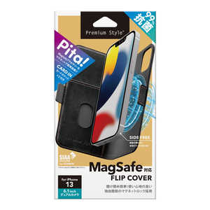 PGA iPhone 13用 MagSafe対応 抗菌フリップカバー ブラック Premium Style PG-21KMGFP01BK