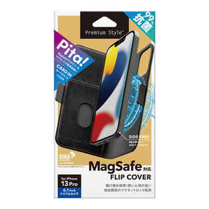 PGA iPhone 13 Pro用 MagSafe対応 抗菌フリップカバー ブラック Premium Style PG-21NMGFP01BK