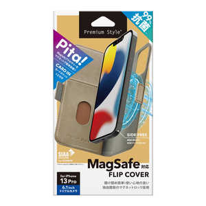 PGA iPhone 13 Pro用 MagSafe対応 抗菌フリップカバー ベージュ Premium Style PG-21NMGFP02BE