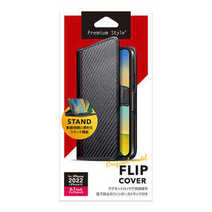 PGA iPhone 14 6.1インチ フリップカバー カーボン調ブラック Premium Style カーボン調ブラック PG-22KFP04BK