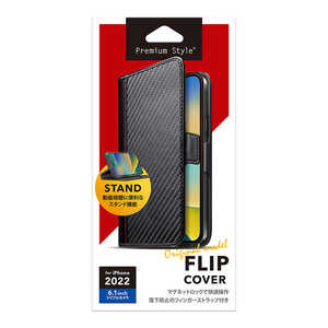 PGA iPhone 14 Pro 6.1インチ フリップカバー [カーボン調ブラック] Premium Style カーボン調ブラック PG-22QFP04BK