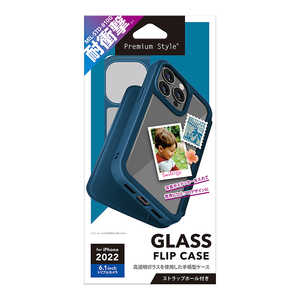PGA iPhone 14 Pro 6.1インチ ガラスフリップケース [ネイビー] Premium Style ネイビー PG-22QGF03NV