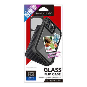 PGA iPhone 14 Pro 6.1インチ ガラスフリップケース [カーボン調ブラック] Premium Style カーボン調ブラック PG-22QGF06BK