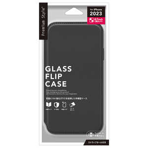 PGA iPhone 15(6.1インチ) ガラスフリップケース Premium Style ブラック PG-23AGF01BK