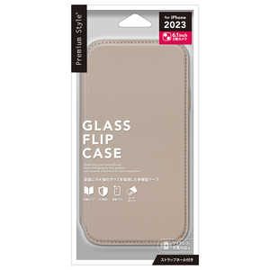 PGA iPhone 15(6.1インチ) ガラスフリップケース Premium Style ベージュ PG-23AGF02BE