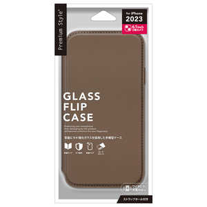 PGA iPhone 15(6.1インチ) ガラスフリップケース Premium Style ブラウン PG23AGF03BR