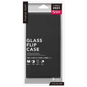 PGA iPhone 15(6.1インチ) ガラスフリップケース スクエアデザイン Premium Style ブラック PG-23AGF05BK