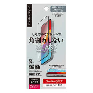 PGA iPhone 15(6.1インチ) ガイドフレーム付 液晶全面保護ガラス 角割れ防止PETフレーム スーパークリア Premium Style PG-23AGLF01CL