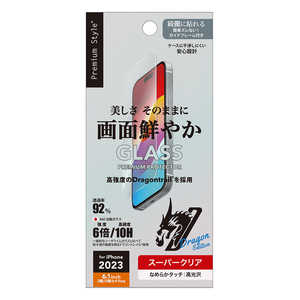 PGA iPhone 15(6.1インチ)/iPhone 15 Pro(6.1インチ) ガイドフレーム付 液晶保護ガラス ［］ Premium Style スーパークリア PG-23AGL01CL