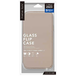 PGA iPhone 15 Pro(6.1インチ) ガラスフリップケース Premium Style ベージュ PG-23BGF02BE