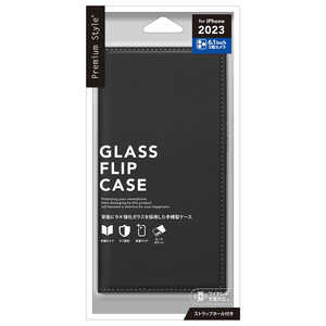 PGA iPhone 15 Pro(6.1インチ) ガラスフリップケース スクエアデザイン Premium Style ブラック PG-23BGF05BK
