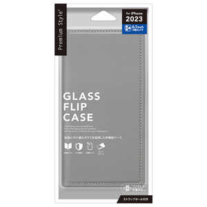 PGA iPhone 15 Pro(6.1インチ) ガラスフリップケース スクエアデザイン Premium Style グレー PG-23BGF08GY