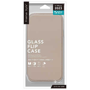 PGA iPhone 15 Plus(6.7インチ) ガラスフリップケース Premium Style ベージュ PG-23CGF02BE
