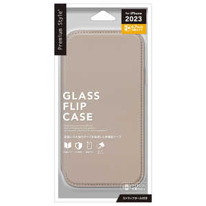 PGA iPhone 15 Pro Max(6.7インチ) ガラスフリップケース Premium Style ベージュ PG-23DGF02BE