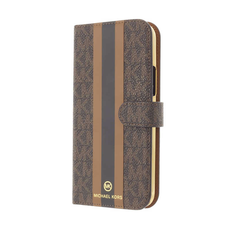 マイケルコース マイケルコース Folio Case Stripe with Hand Strap - Magsafe for iPhone 12 mini [ Brown ] ブラウン MKPHBRWFLIP2054 MKPHBRWFLIP2054